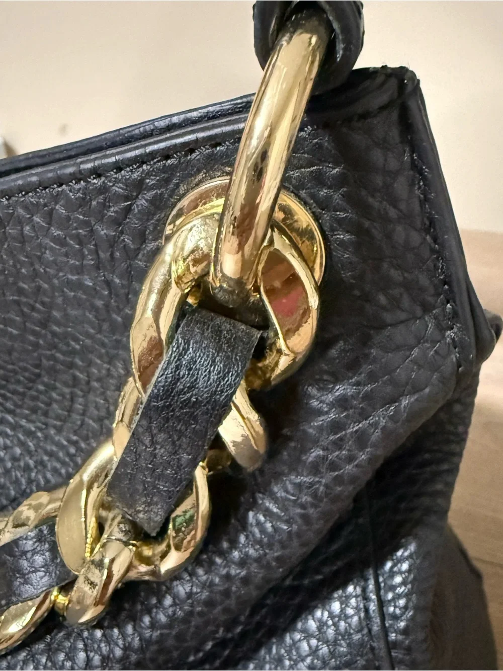 Mark & Graham Black Pebbled Leather Hobo Bag Gold Chain Shoulder Bag